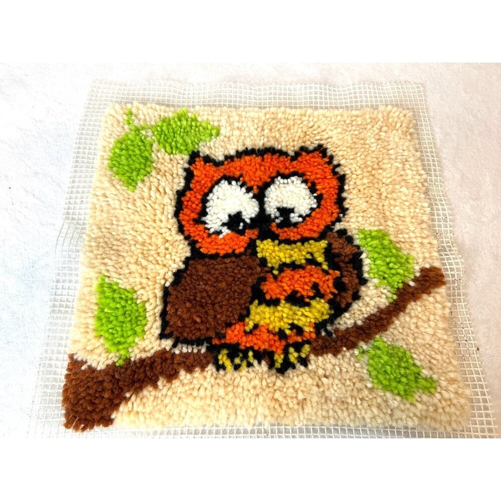 Vintage Latch Hook Pillow Cover/Wall‎ Hanging Owl17x 17 Unfinished